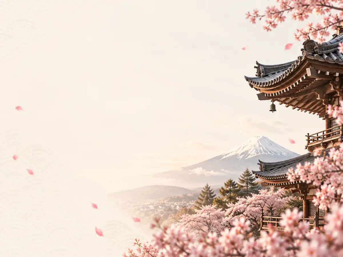 Templo japonês entre cerejeiras